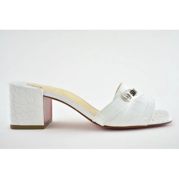 Christian Louboutin Lock Art 55 White Croc Block Heel Mule Slide Sandal Pump 36 - Picture 2 of 12